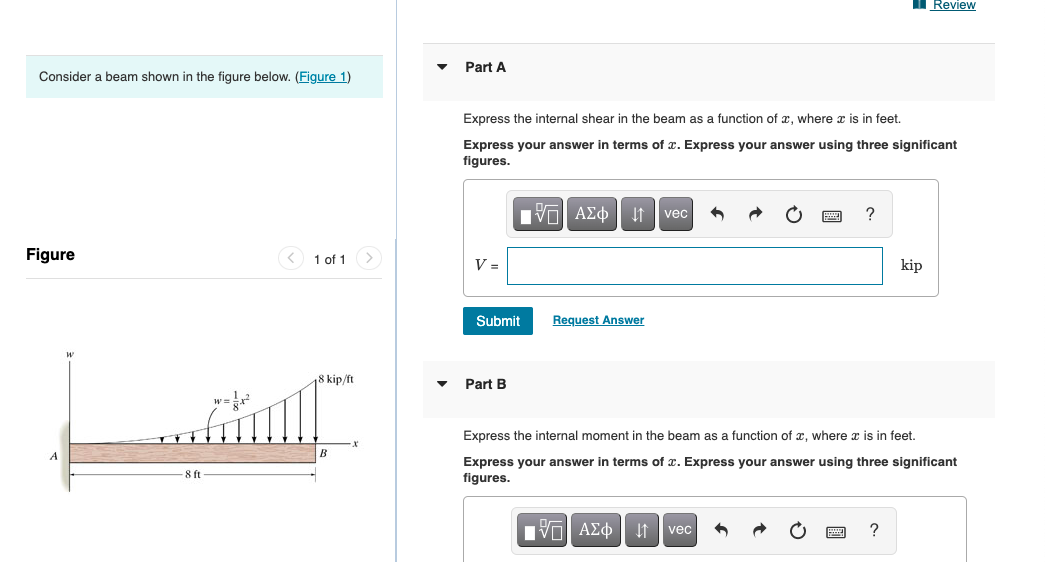 Solved Review Part A Consider a beam shown in the figure | Chegg.com