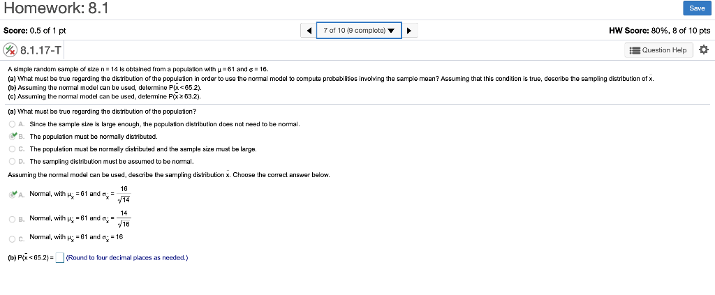 Solved Homework: 8.1 Save Score: 0.5 Of 1 Pt 7 Of 10 (9 | Chegg.com
