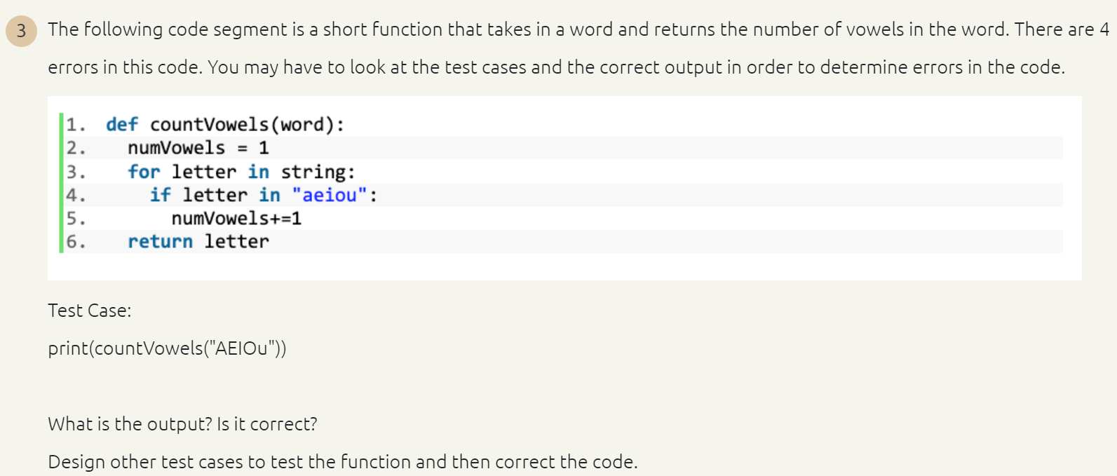 Solved The following code segment is a short function that | Chegg.com