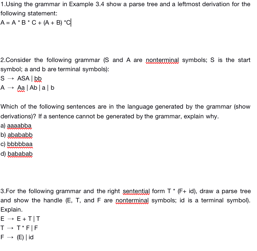 Solved 1.Using the grammar in Example 3.4 show a parse tree | Chegg.com