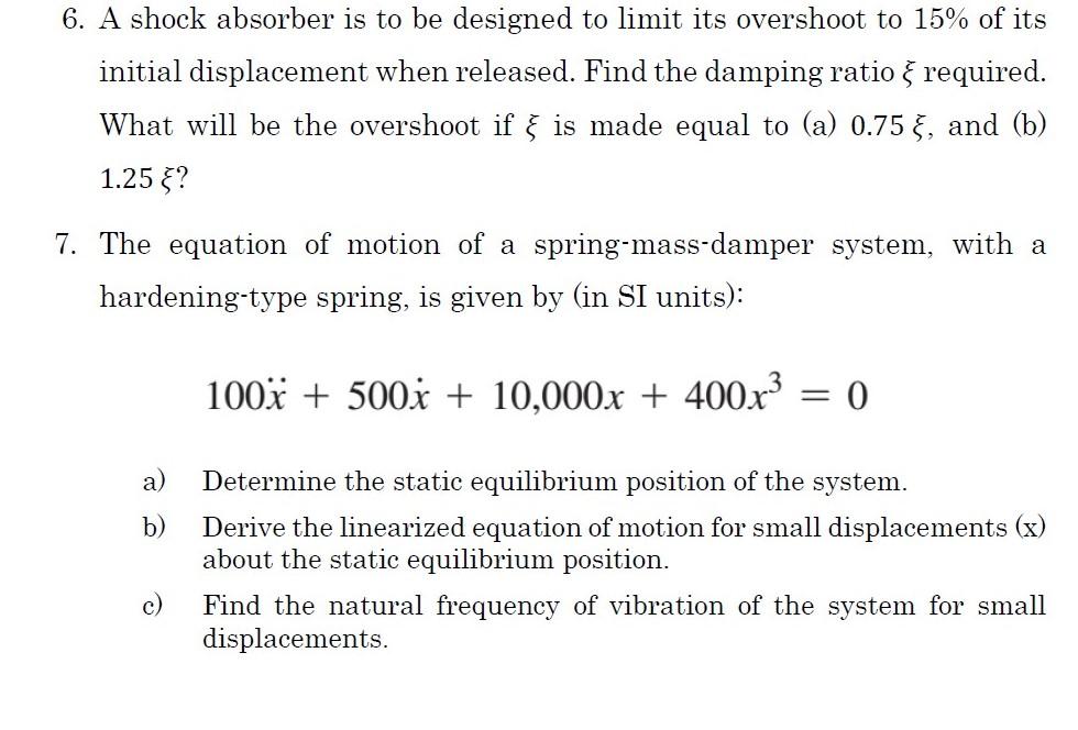 Solved 6. A shock absorber is to be designed to limit its | Chegg.com