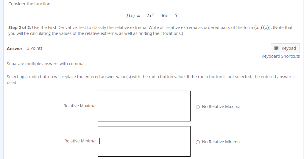 Solved Consider The Function Fx−2x2−36x−5 Step 1 Of 2 1297