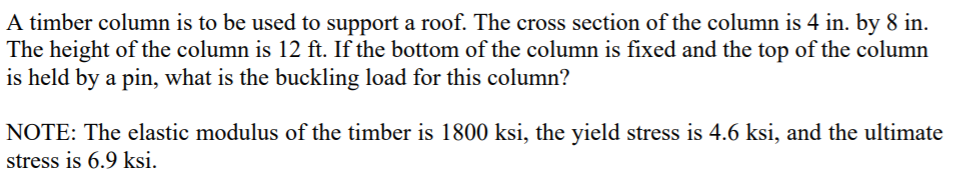 Solved A timber column is to be used to support a roof. The | Chegg.com