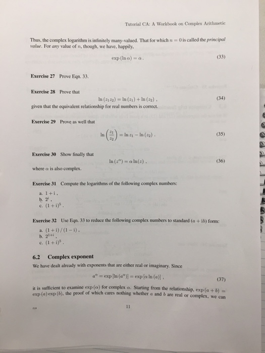 Solved Tutorial CA: A Workbook on Complex Arithmetic Thus, | Chegg.com
