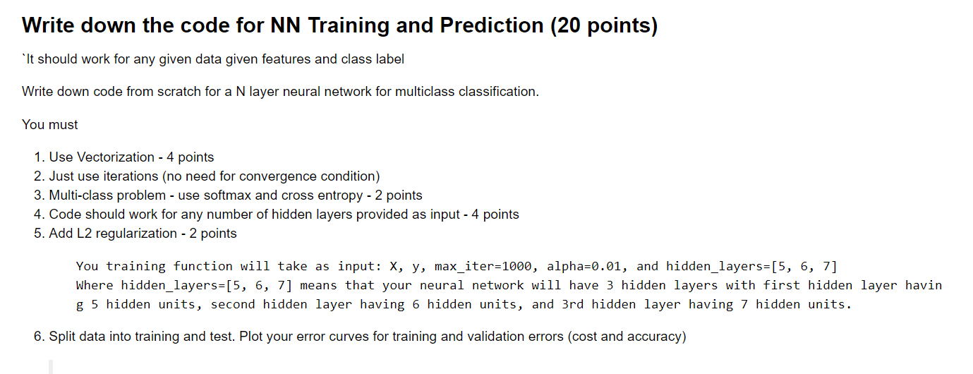 Write down the code for NN Training and Prediction | Chegg.com