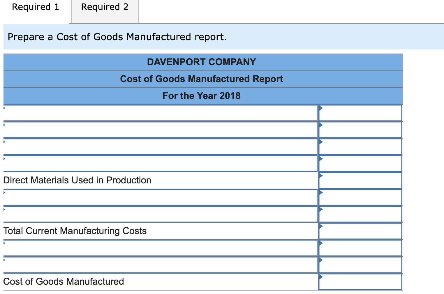 Solved Manufacturing Costs For Davenport Company During 2018 Chegg