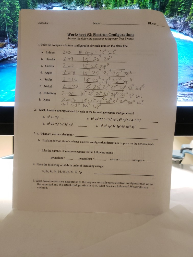 Electron Configuration Worksheet Answer Key Practice Writing Electron