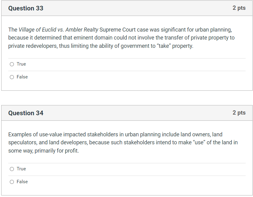 Solved Question 33 2 pts The Village of Euclid vs. Ambler