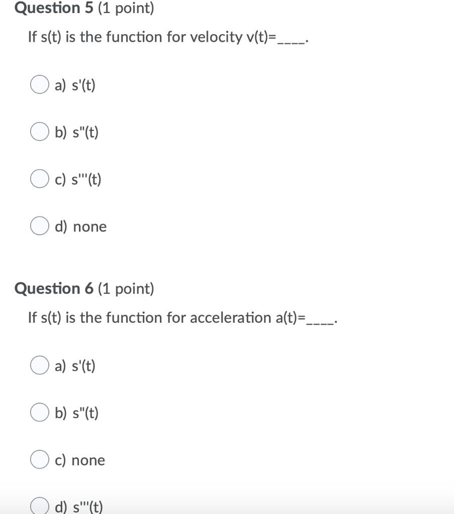 Solved Question 5 1 Point If S T Is The Function For V Chegg Com