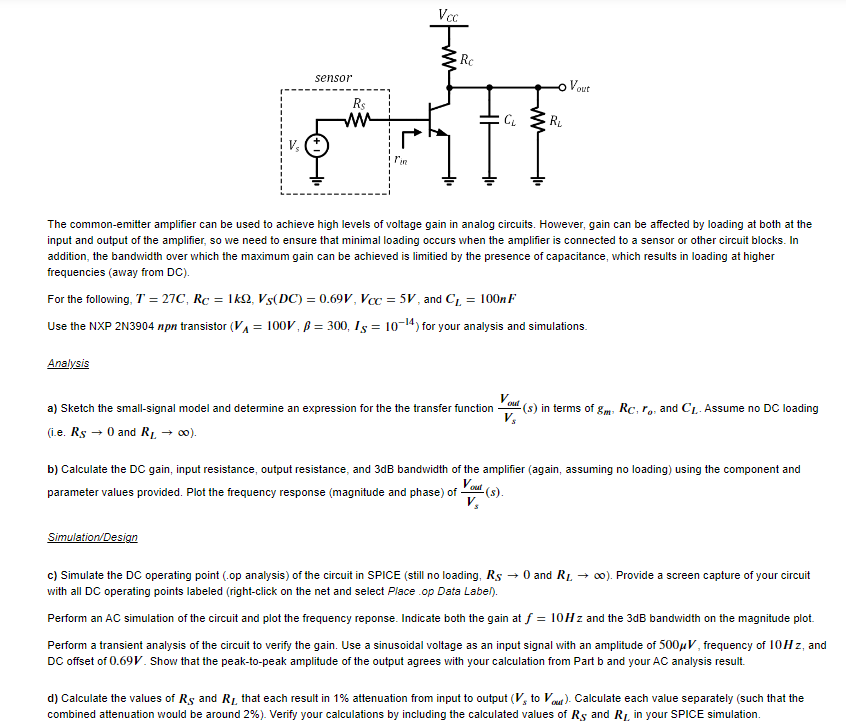 Solved The common-emitter amplifier can be used to achieve Circuit Diagram
