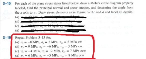 Solved 3-15 For each of the plane stress states listed | Chegg.com