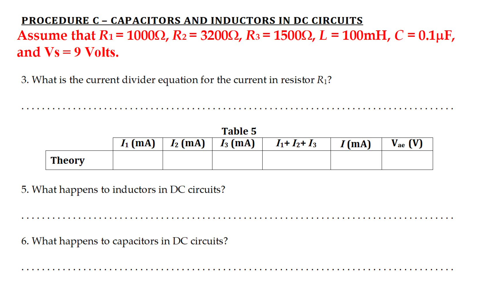 Solved PROCEDURE C CAPACITORS AND INDUCTORS IN DC CIRCUITS