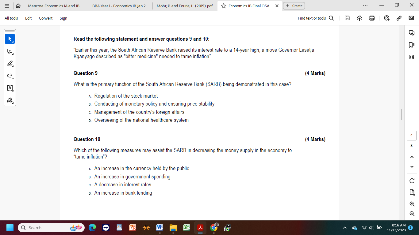 Solved Read the following statement and answer questions 9 | Chegg.com