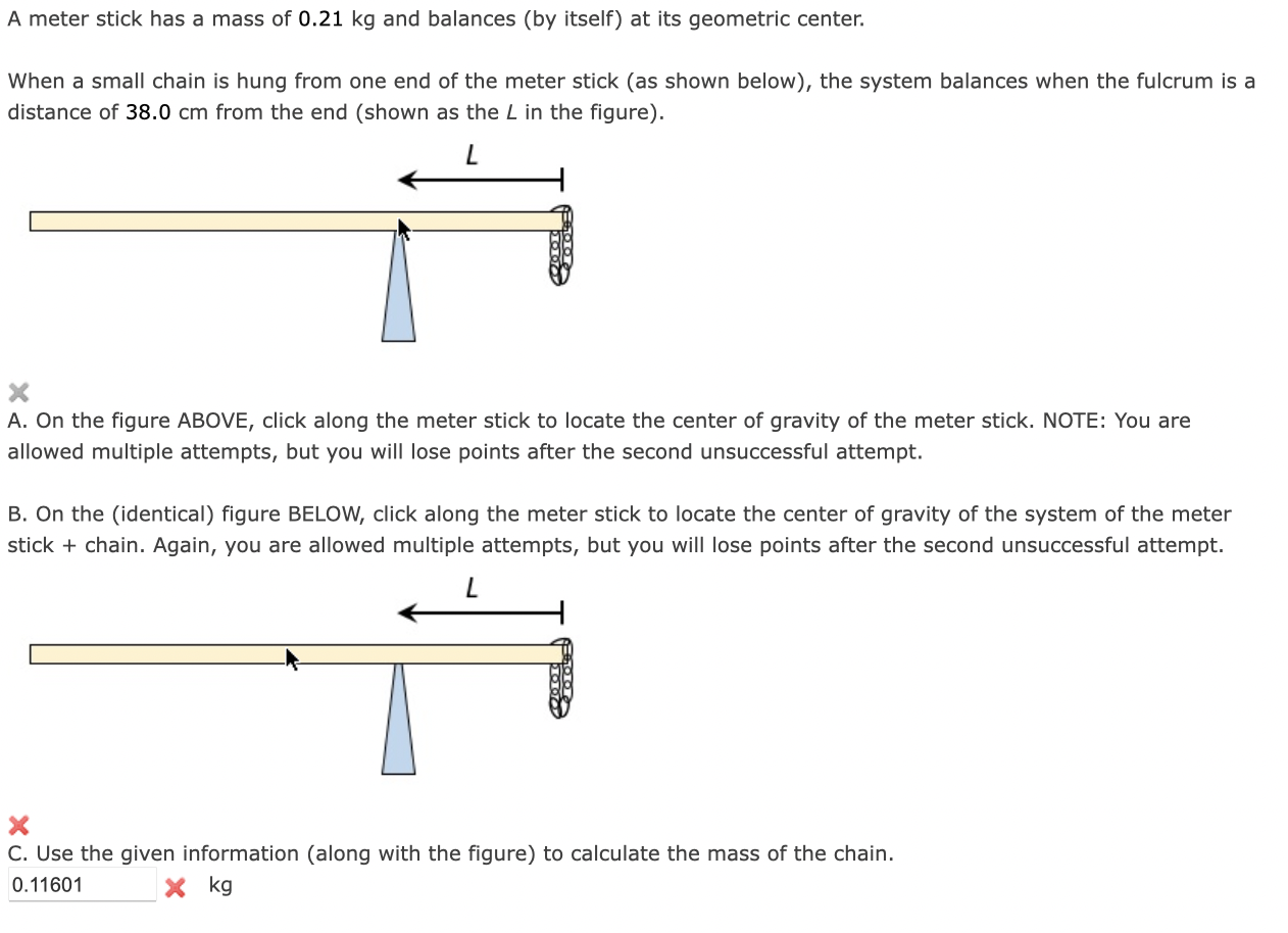 Solved A meter stick has a mass of 0.21 kg and balances (by | Chegg.com