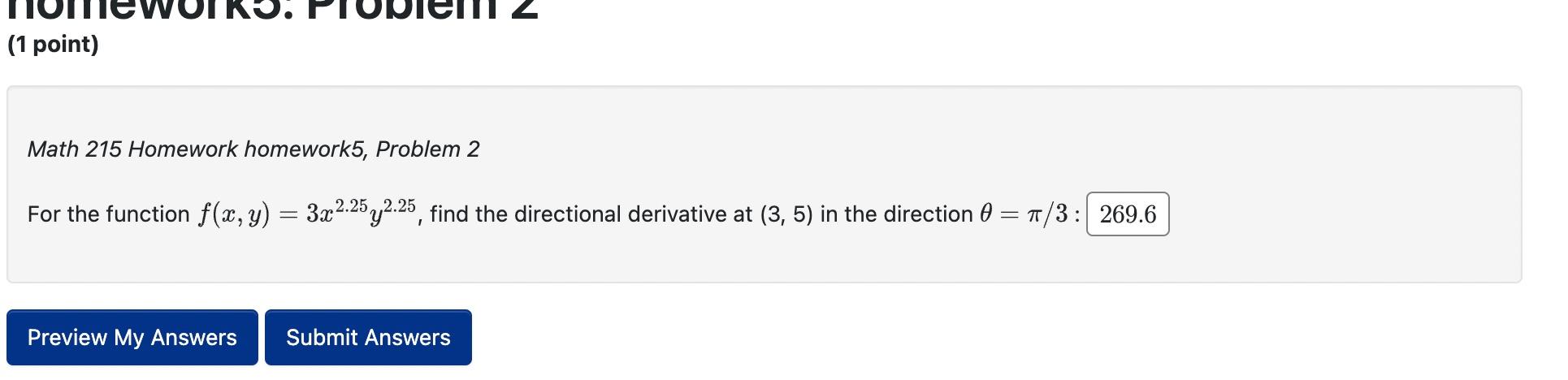Solved Math 215 Homework homework5, Problem 2 For the | Chegg.com