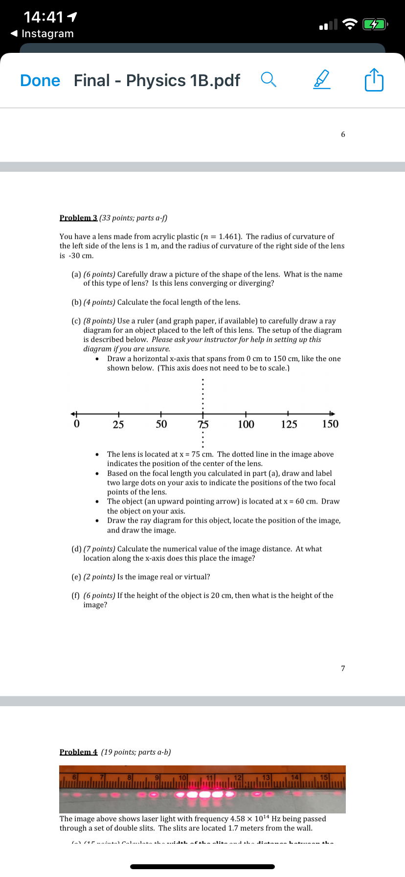 Solved 14 41 1 Instagram Done Final Physics 1b Pdf Q O Chegg Com