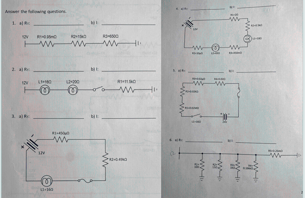 Solved Answer the following questions. 4. a) RT : b) l: 1. | Chegg.com