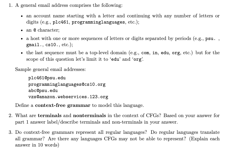 Solved 1. A general email address comprises the following: - | Chegg.com