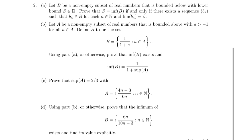 Solved (a) Let B Be A Non-empty Subset Of Real Numbers That | Chegg.com