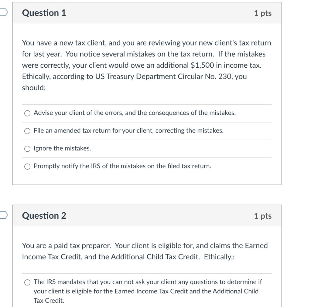 Solved Question 1 1 Pts You Have A New Tax Client, And You | Chegg.com