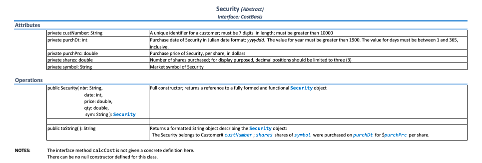 Solved Security Create the Security class according to the | Chegg.com