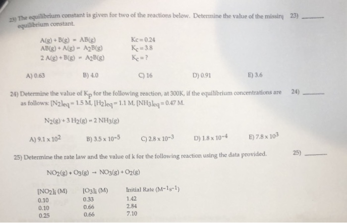 Solved the equilibrium constant is given for two of the | Chegg.com