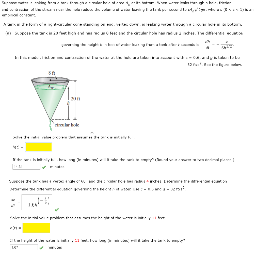 Solved Suppose water is leaking from a tank through a | Chegg.com