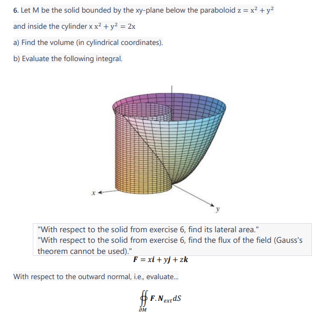 Solved 6. Let M be the solid bounded by the xy-plane below | Chegg.com