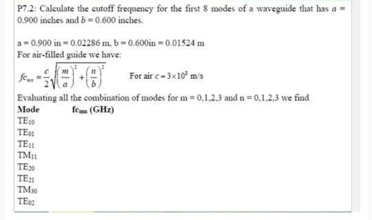 Solved P7.2: Calculate the cutoff frequency for the first 8