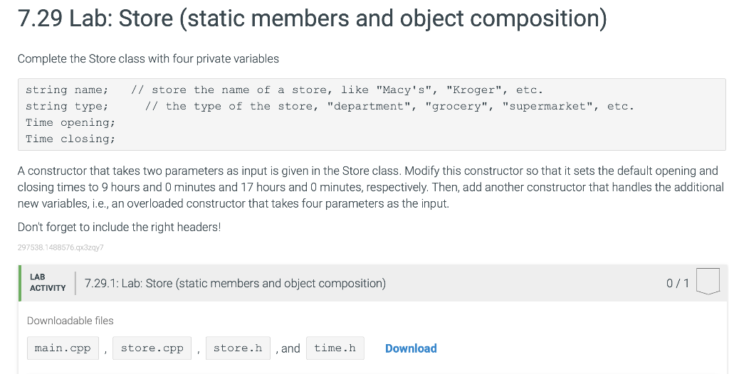 Solved 7.29 Lab: Store (static members and object | Chegg.com