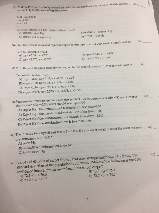 Solved Find the P-value for the hypothesis test with the | Chegg.com