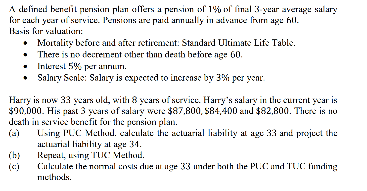 Solved A Defined Benefit Pension Plan Offers A Pension Of 1% | Chegg.com