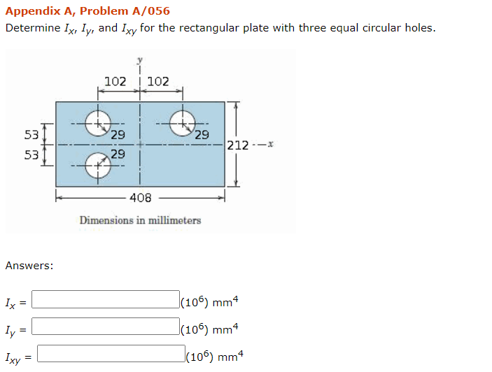 Solved Appendix A, Problem A/056 Determine Ix, Iy, and Ixy | Chegg.com