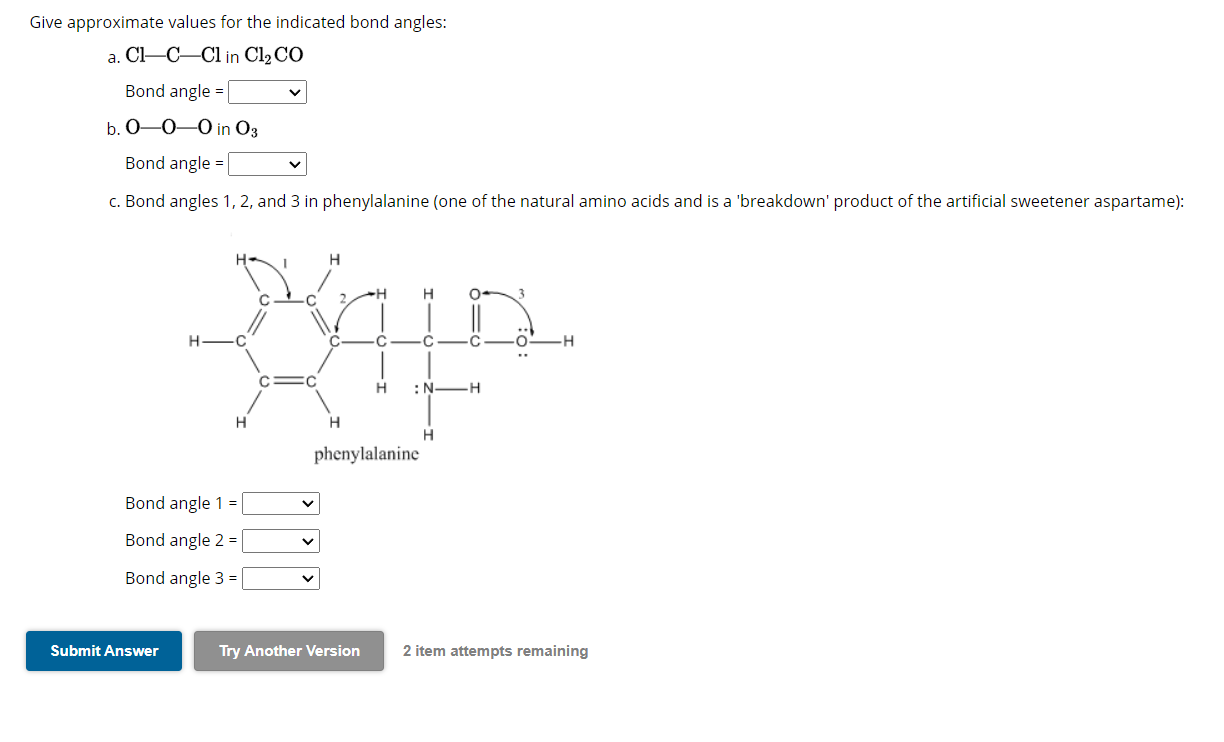 Solved Ive Approximate Values For The Indicated Bond Angles: | Chegg.com