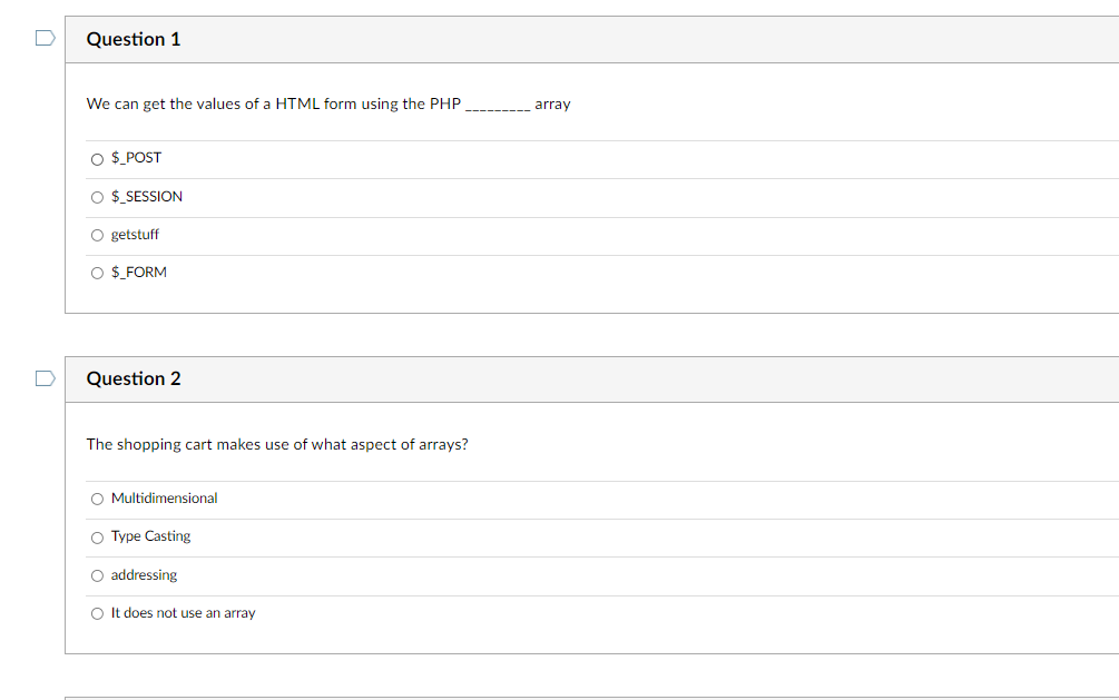Solved Question 1 We can get the values of a HTML form using | Chegg.com