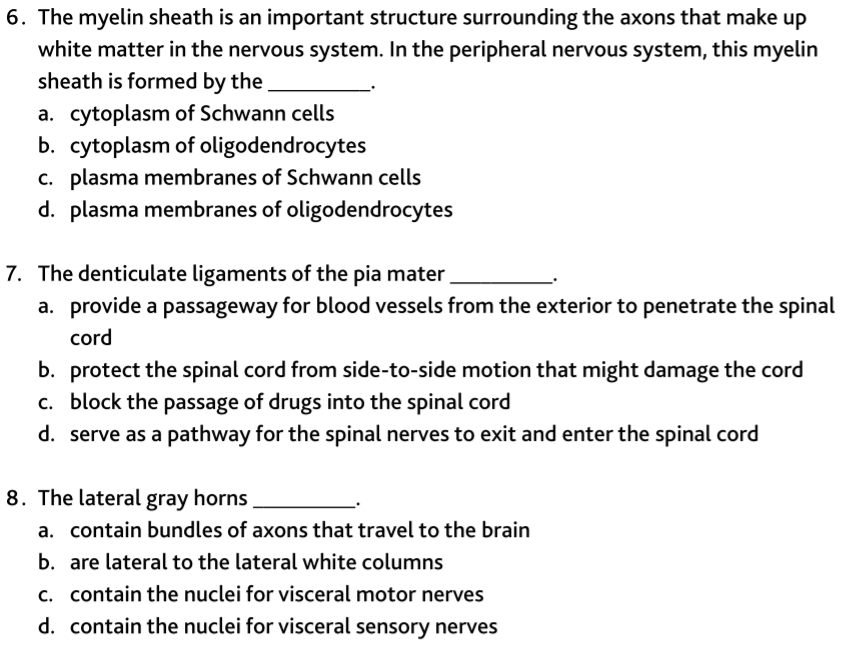 Solved 6. The myelin sheath is an important structure | Chegg.com