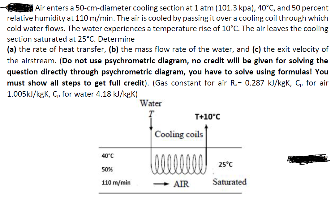 Solved Air enters a 50-cm-diameter cooling section at 1 atm | Chegg.com