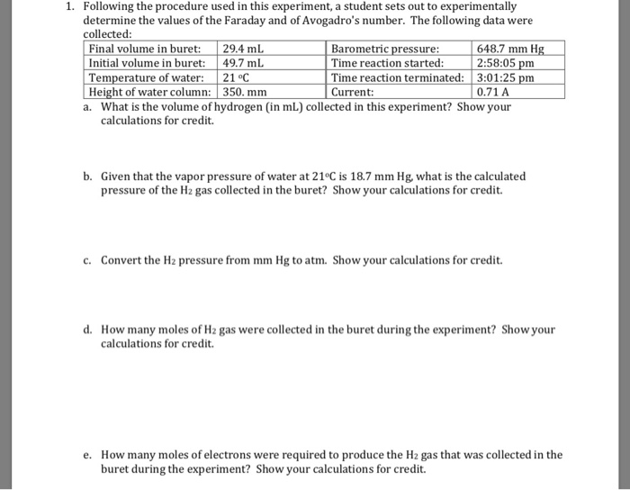 Solved 1. Following the procedure used in this experiment, a | Chegg.com