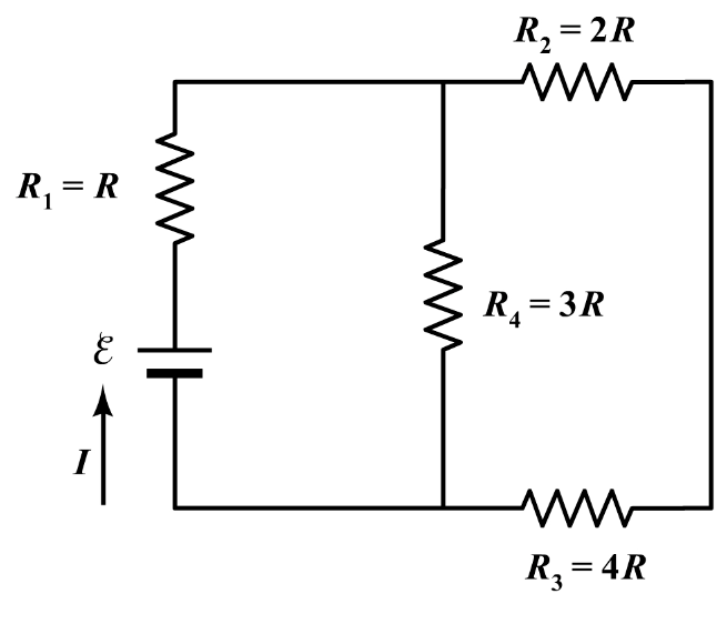 [Solved]: Four resistors are connected to a battery as shown