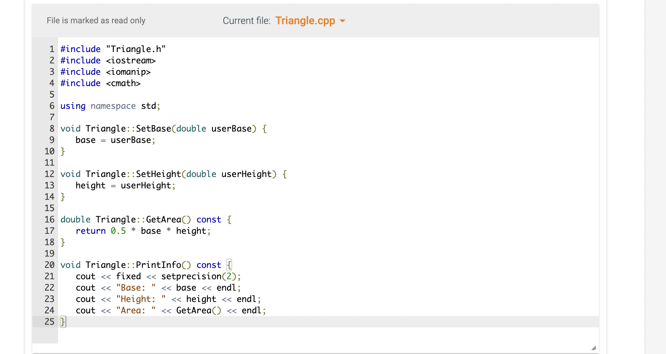 Solved 9.21 LAB: Triangle area comparison (classes) Given | Chegg.com