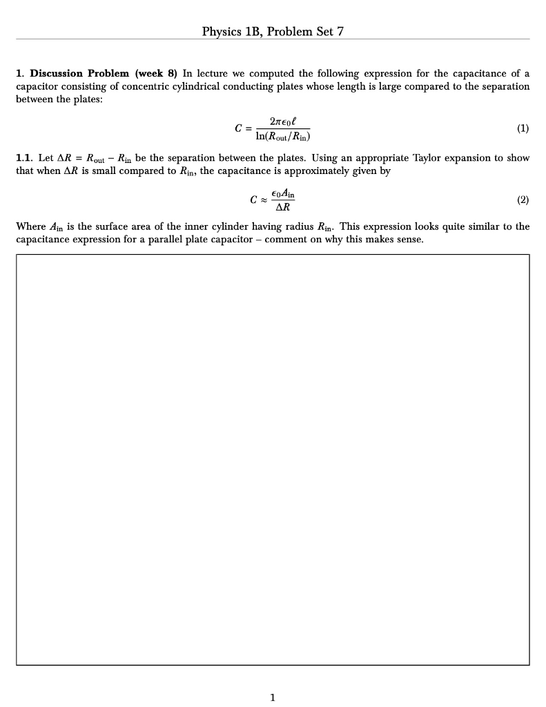 Solved Physics 1B, Problem Set 7 1. Discussion Problem (week | Chegg.com