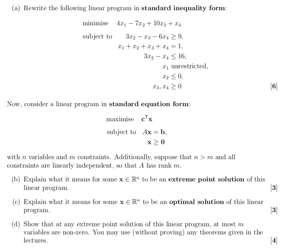 Solved (a) Rewrite the following linear program in standard | Chegg.com