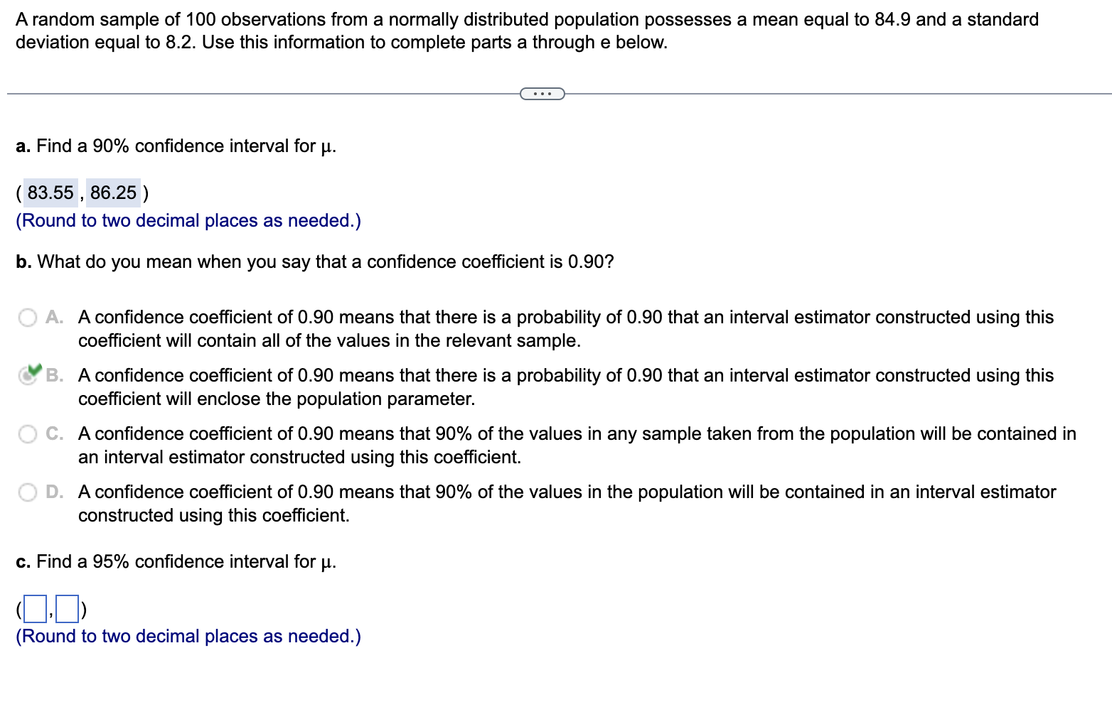 Solved A Random Sample Of 100 Observations From A Normally | Chegg.com