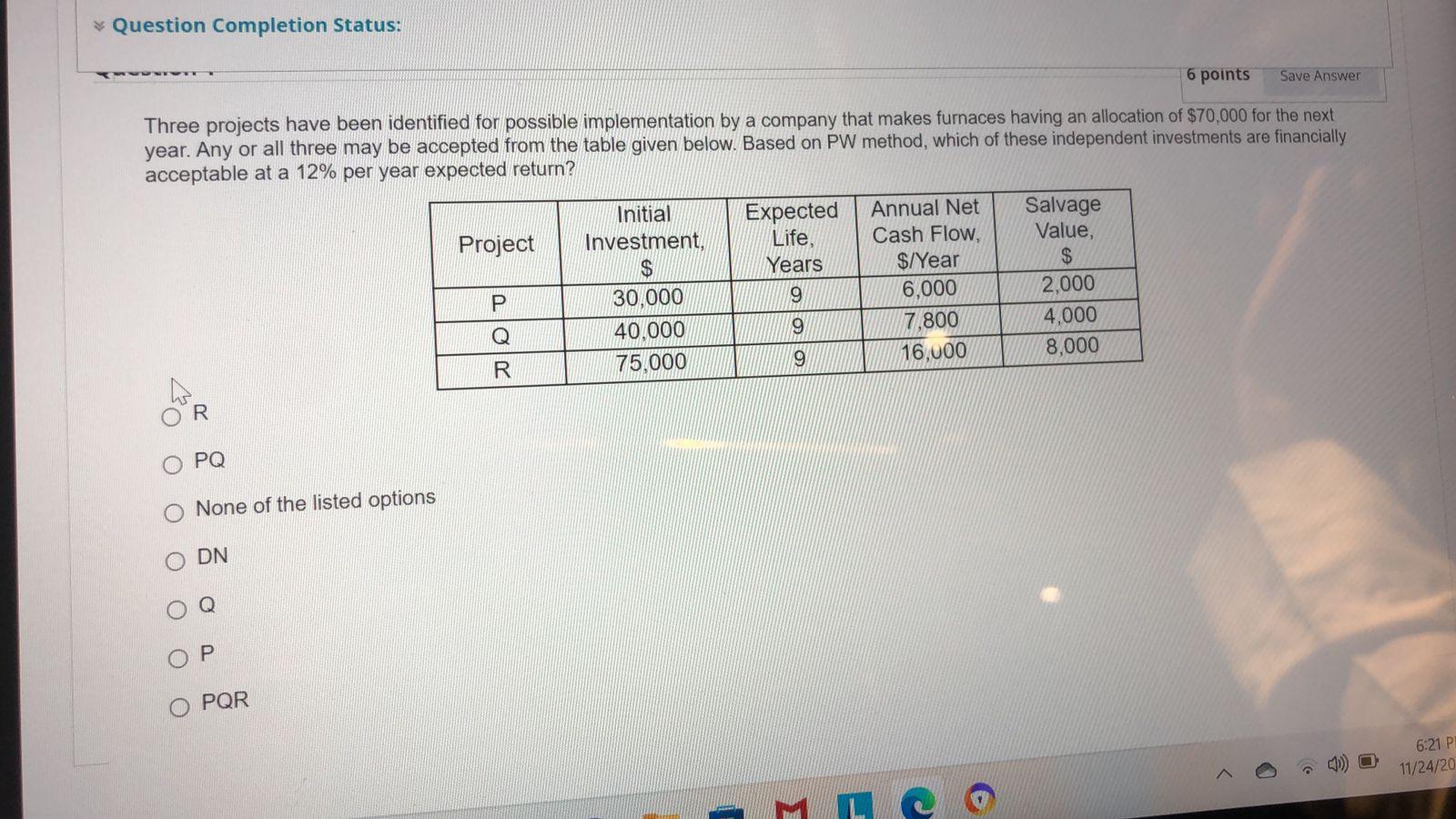 Solved Question Completion Status: 6 points Save Answer | Chegg.com