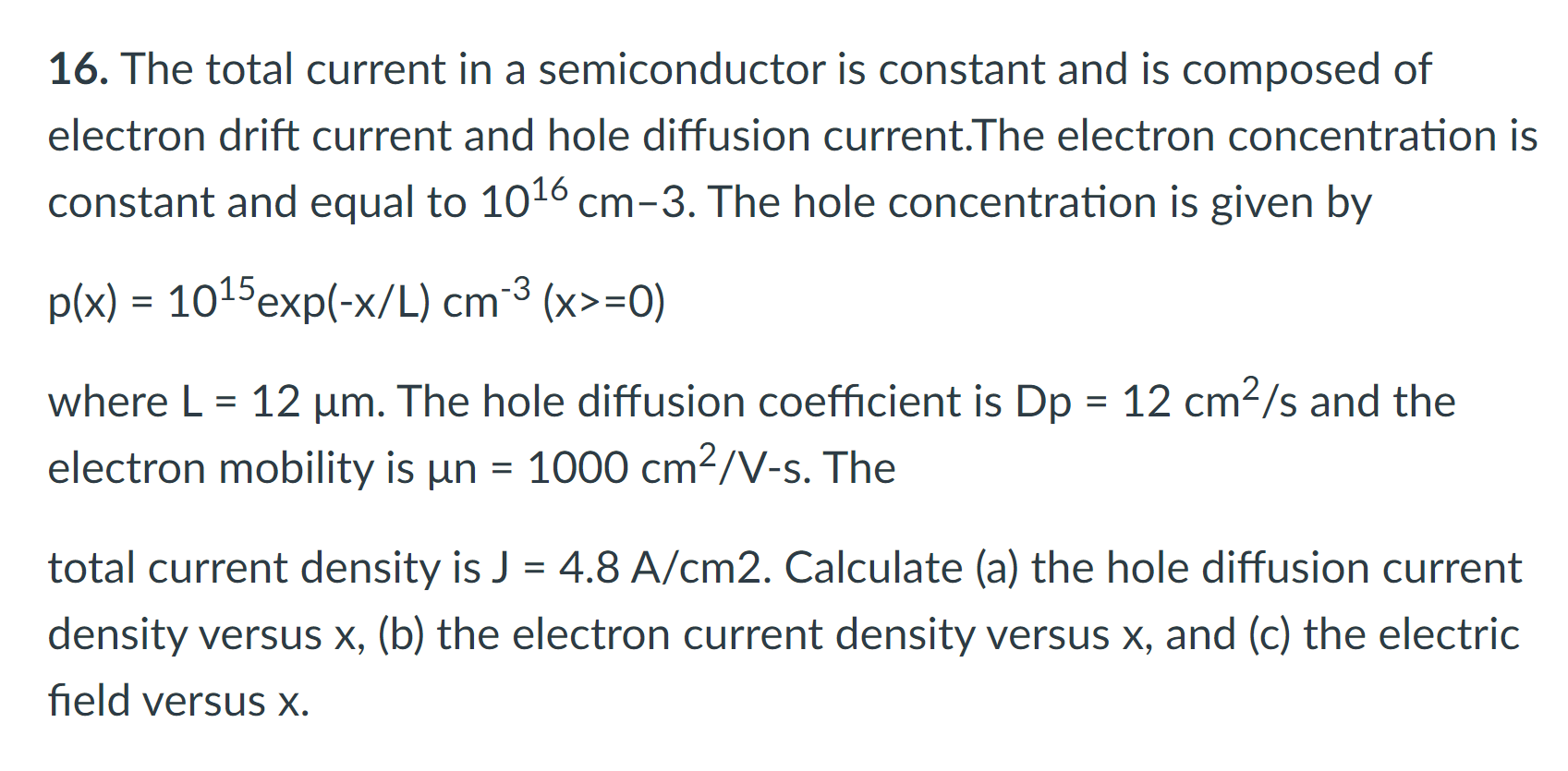 Solved 16 The Total Current In A Semiconductor Is Consta Chegg Com