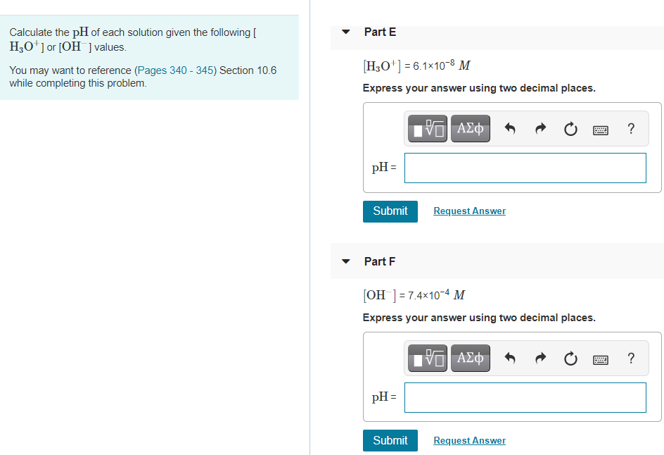 Solved Part A Calculate the pH of each solution given the | Chegg.com