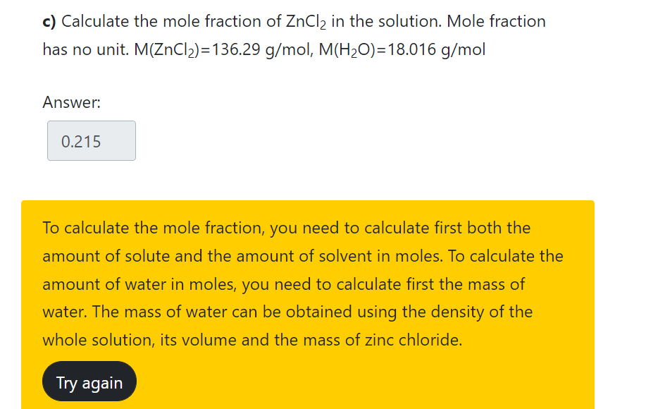 Solved 200.5 g of zinc chloride ZnCl2 was dissolved in