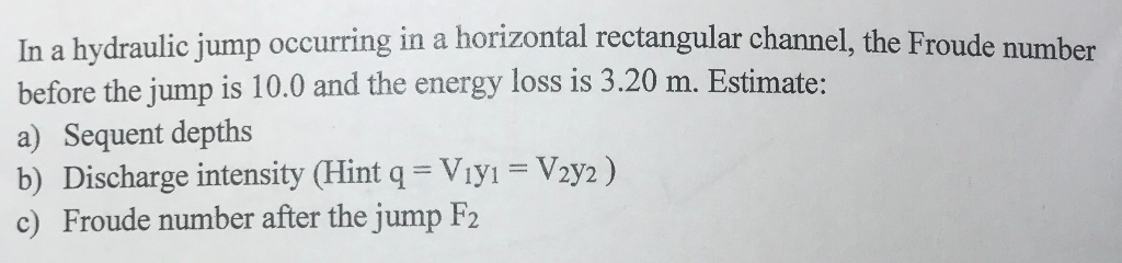 Solved In a hydraulic jump occurring in a horizontal | Chegg.com