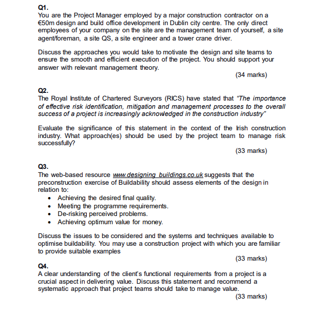 Solved Q1. You are the Project Manager employed by a major | Chegg.com