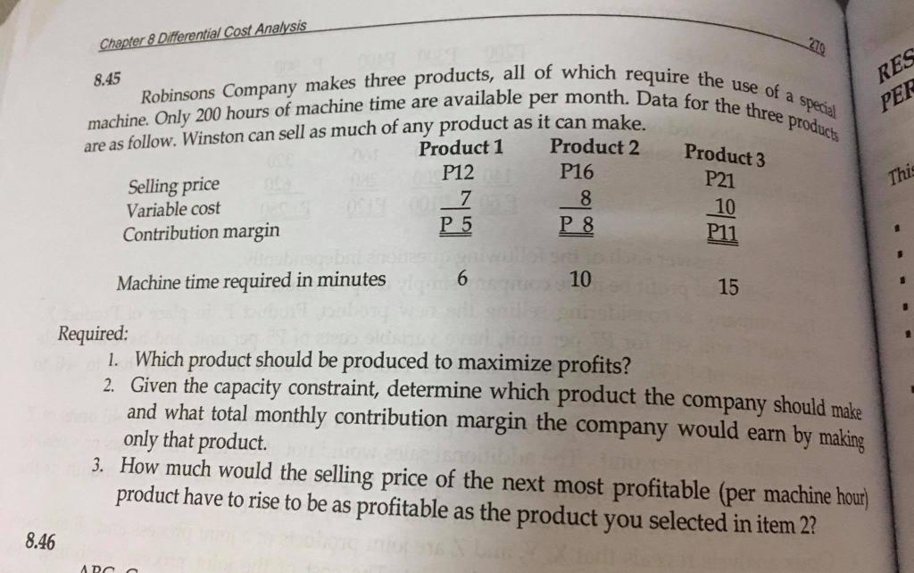 Solved Chapter 8 Differential Cost Analysis 8.45 RES PER
